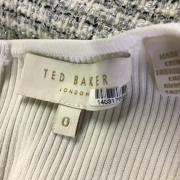 Ted Baker London Adalad A-Line Dress 0 Sleeveless Tweed Skirt Frayed Hem V-Neck - Picture 9 of 10